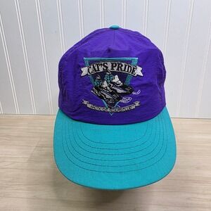 Vintage 1994 Arctic Cat Cat's Pride Snapback Hat Purple Teal Nylon Made in USA